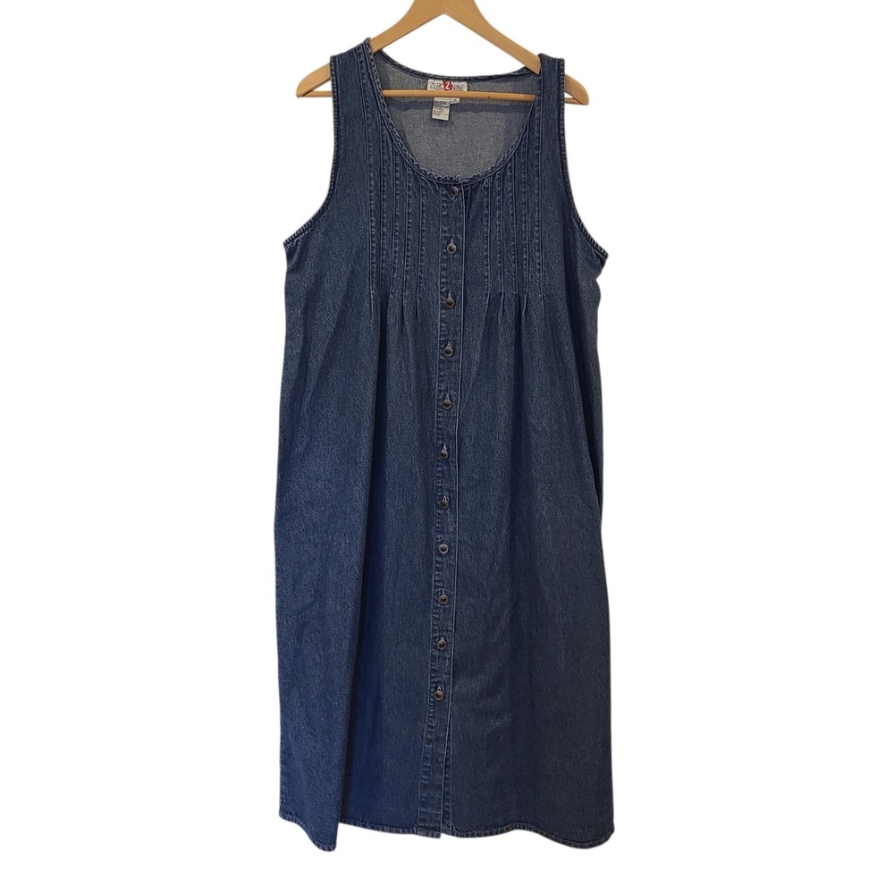 Vtg 90's Zero To Nine Pin Tuck Denim Jumper Dress  Maternity Cottage Western M